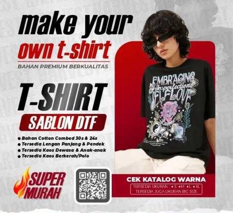 "Cetak kaos custom sablon DTF Surabaya murah & berkualitas. Desain bebas tanpa minimal order. Proses cepat, harga terjangkau. Pesan sekarang!"